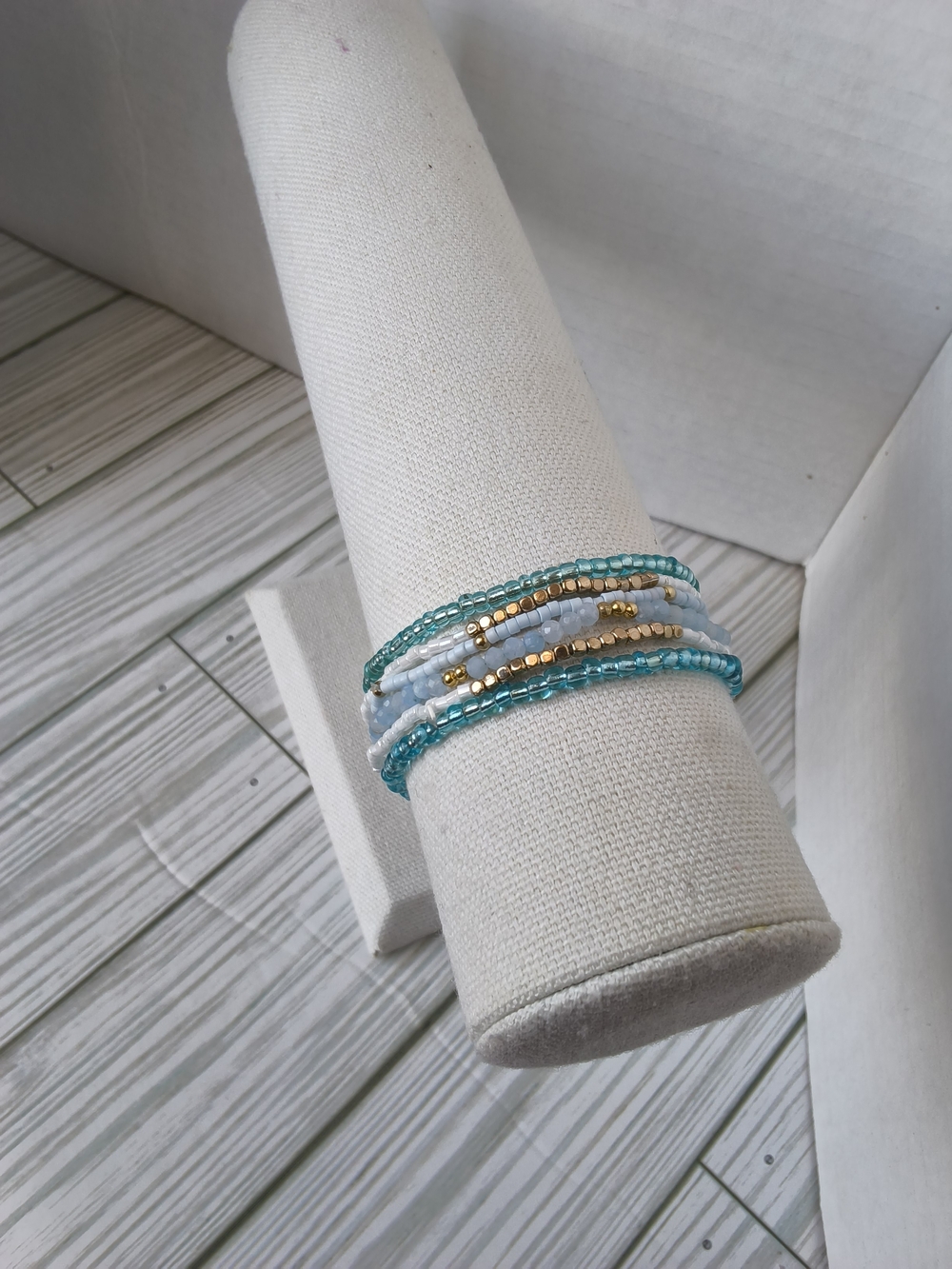 Aqua & Gold Beaded Multi-Strand Bracelet
